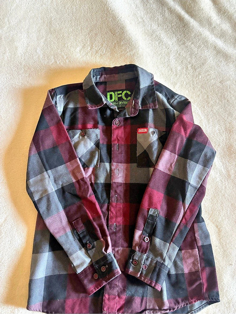 Dixxon Boy’s Plaid Button Down in Black & Red Like New